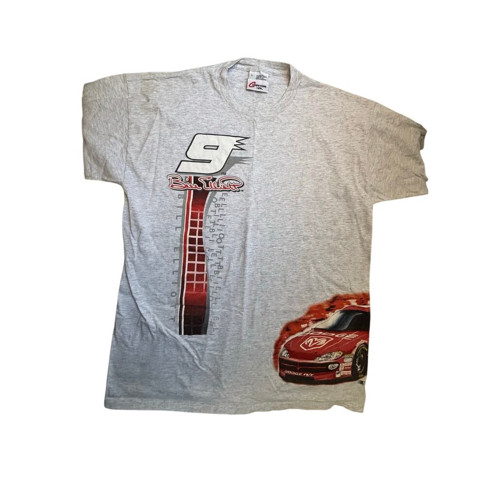 Vintage Y2K NASCAR Bill Elliott Mens L Gray Racing Graphic T-Shirt